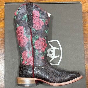 Ariat Red and Brown Western Boots with Square Toe